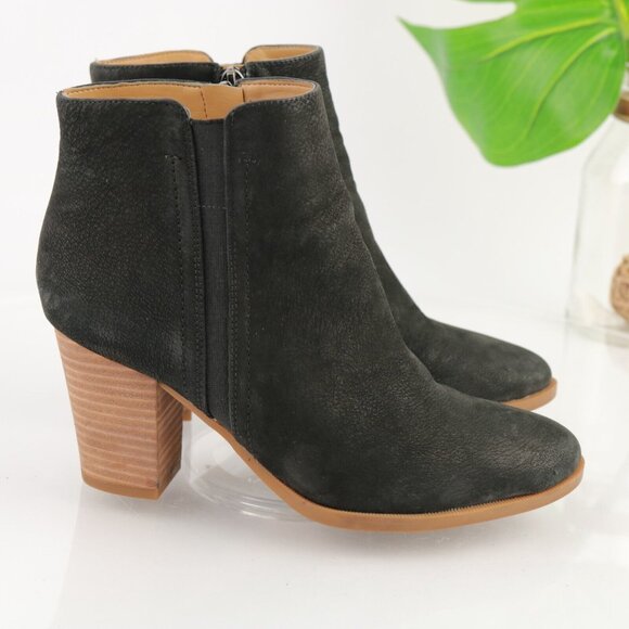 Franco Sarto Womens Dipali Boot Size 7 Black Leather Block Heel Bootie Comfy - Picture 6 of 11